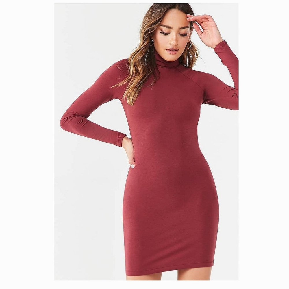 Forever 21 Brick Red Turtle Neck Bodycon Dress